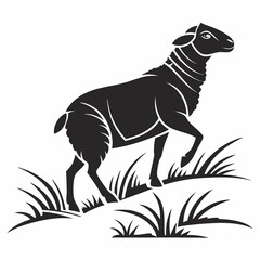 Detailed Sheep Silhouette Icon with Textured Wool Pattern, Side Profile, Black Vector Illustration Isolated on White Background