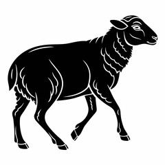 Detailed Sheep Silhouette Icon with Textured Wool Pattern, Side Profile, Black Vector Illustration Isolated on White Background