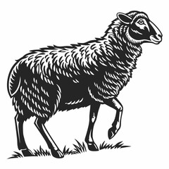 Detailed Sheep Silhouette Icon with Textured Wool Pattern, Side Profile, Black Vector Illustration Isolated on White Background