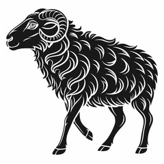 Detailed Sheep Silhouette Icon with Textured Wool Pattern, Side Profile, Black Vector Illustration Isolated on White Background