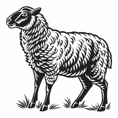Detailed Sheep Silhouette Icon with Textured Wool Pattern, Side Profile, Black Vector Illustration Isolated on White Background