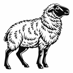 Detailed Sheep Silhouette Icon with Textured Wool Pattern, Side Profile, Black Vector Illustration Isolated on White Background