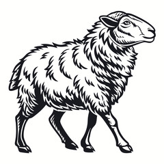 Detailed Sheep Silhouette Icon with Textured Wool Pattern, Side Profile, Black Vector Illustration Isolated on White Background