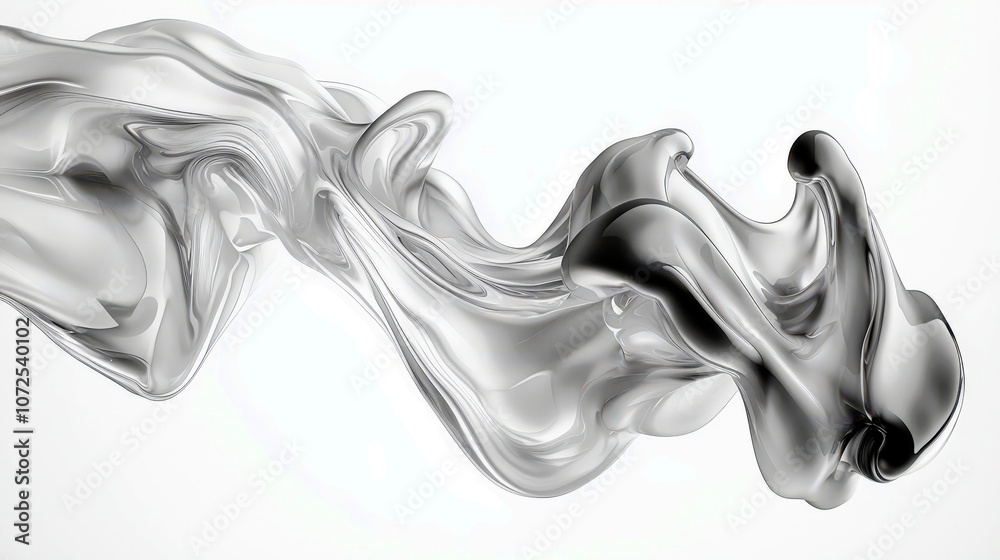 Poster ethereal flow of abstract shapes in clear and dark color palette capturing dynamic movement and flui
