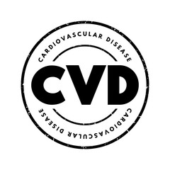 CVD Cardiovascular Disease - group of disorders of the heart and blood vessels, acronym text concept stamp