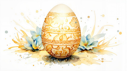 Elegant ornamental egg with floral accents in watercolor style