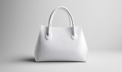 A white leather handbag with two handles, isolated on a white background.