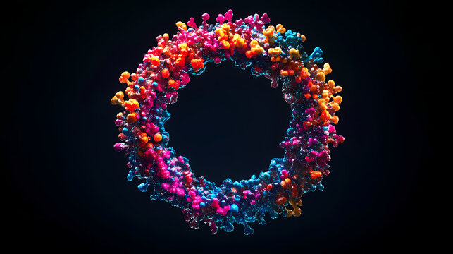 Artistic rendering of a bacterial plasmid, showing circular dna structure. dark background enhances vibrant colors. Vibrant. Illustration
