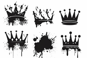 Crown icon, king symbol, princess black sign, queen, royal emblem, royalty, minimal crown logo isolated