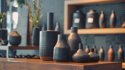 Minimalist Black Ceramic Vases on Display