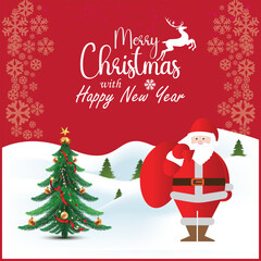 Merry christmas red realistic decorative greeting card design.