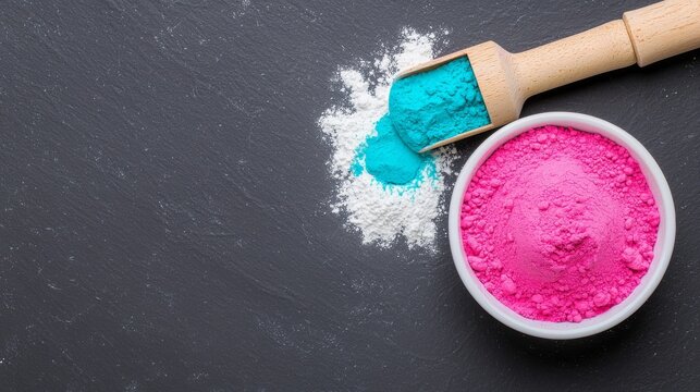 Symbolizing culinary innovation and creativity explosion, two colorful rolling pins collide, creating a cloud of vibrant fuchsia powder.