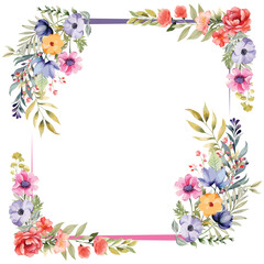 Watercolor Multicolor flower photo frame Vector Background