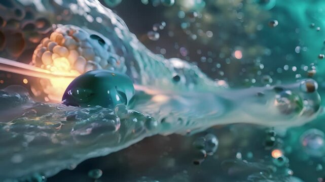 Colorized image of a proton pump highlighting the positively charged protons being pushed out of the cell.
