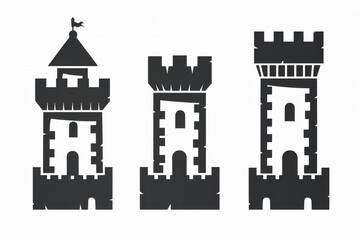 Obraz premium Castle icon, fairy tale forts, old towers, medieval castles, kingdom symbol, king home, fairytale fortress
