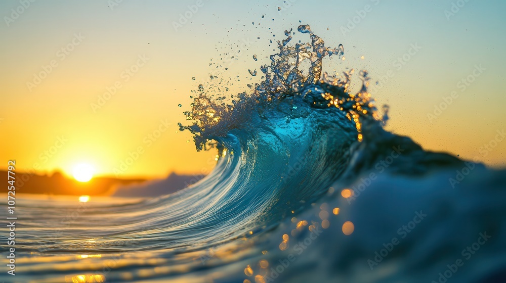 Aufkleber turquoise ocean wave breaking at sunset creating a splash