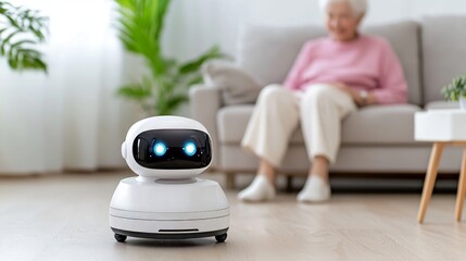 Fototapeta premium An assistive robot that helps the elderly at home. These robots are powered by medical robots and automatic health systems.