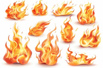 Fire icon, flame bonfire sign, campfire symbol, 3d realistic burn graphic element, fire emblem, grill pictogram