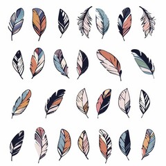 Fototapeta premium Feather icon, animal feathers isolated, doodle sketched plume symbol, elegant soft plume sign