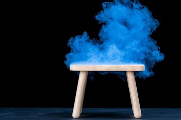 For displaying products, an empty wooden table is covered with smoke.