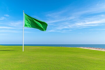 Waving national flag of Saudi Arabia on beautiful sky background.