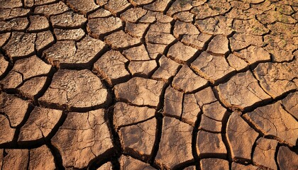 dry and cracked soil ground during drought viewed from above
