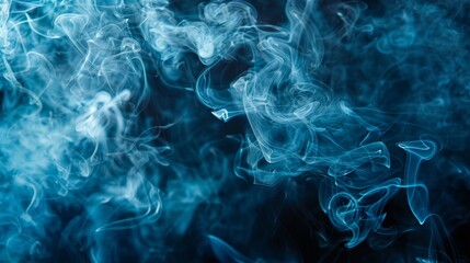 Abstract Blue Smoke Swirls on Dark Background