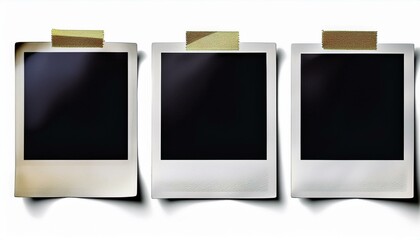 four isolated polaroid frames with tape