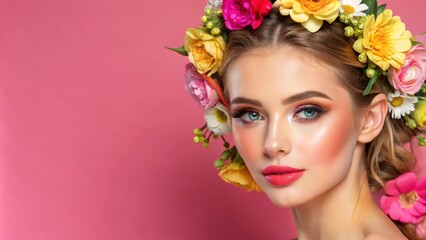 close-up of young beautiful woman model with light makeup soft lighting calm expression portrait beauty cosmetic

