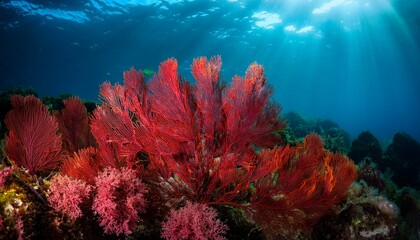 vibrant red algae seaweed underwater in the ocean