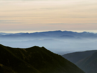 Views from Kopa Kondracka toward the Slovak Tatras, Slovakia, revealing expansive alpine landscapes and distant peaks