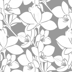 seamless gray and white floral pattern, monochrome ornament, design, texture