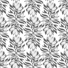 Obraz premium seamless gray graphic floral pattern on white background, texture