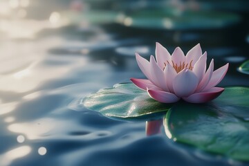 Pink Lotus Flower Floating on Water