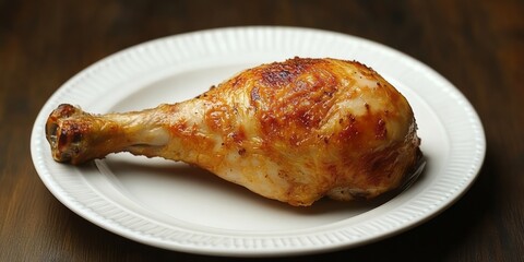 Roasted Chicken Leg on a White Plate