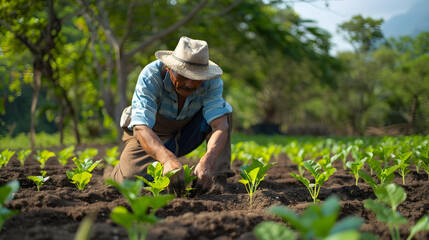 Close-up Portrait of Farmer Planting Crops in Fertile Soil