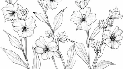 Larkspur flower, line pattern artwork, coloring book design on a white background -