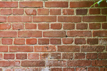 Brick wall, building and empty with architecture on background with masonry, outdoor and exterior with pattern. City, texture and concrete for real estate, property and urban housing in Colombia