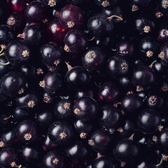 Blackcurrant texture background, Ribes nigrum fruits pattern, black currant mockup, cassis banner, black berries