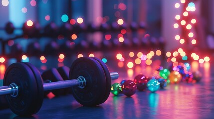 Weights Gym Gear Holiday Lights Ornaments New Year Fitness
