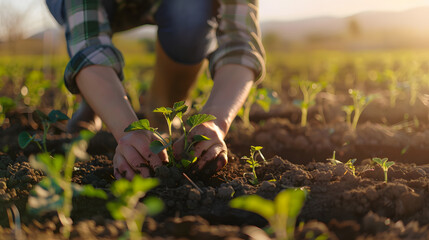 Fototapeta premium Farmers Nurturing Seedlings for Sustainable Crop Growth