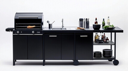 full grill setup with side burner and prep station