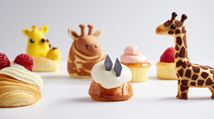 assorted animal-shaped pastries including elephant and giraffe croissants