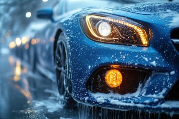 modern car washing using high pressure water. Close up