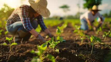 Fototapeta premium Rural Farmer Preparing Soil for New Planting Season