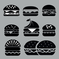 set of stylized vector drawings of fast food