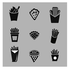set of stylized vector drawings of fast food