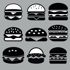 set of stylized vector drawings of fast food
