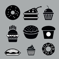 set of stylized vector drawings of fast food