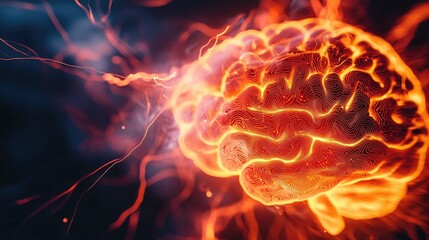 A vibrant depiction of a brain with electric impulses and glowing effects.